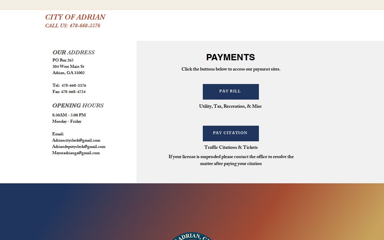 Adrian official citation payment route and follow-up notice