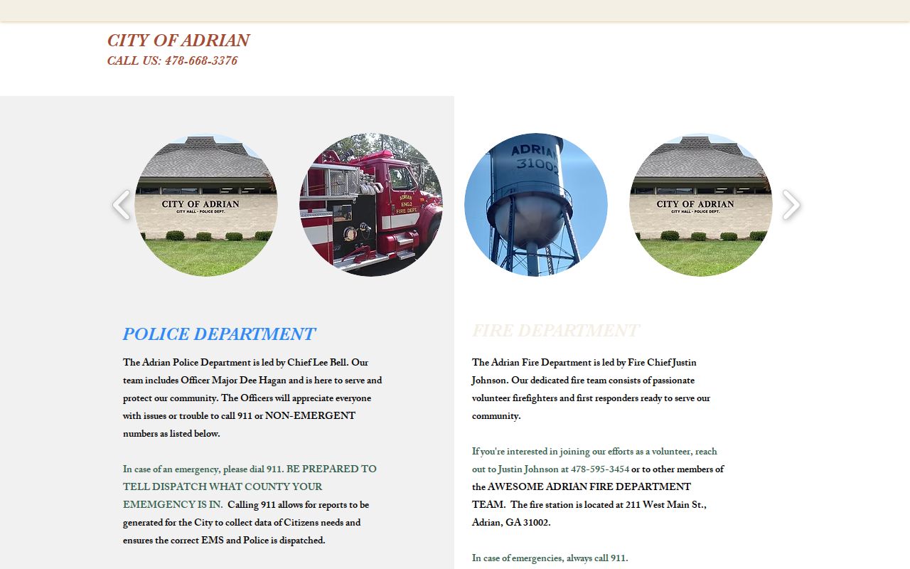 Adrian Police Department leadership and Johnson and Emanuel County non-emergency contacts